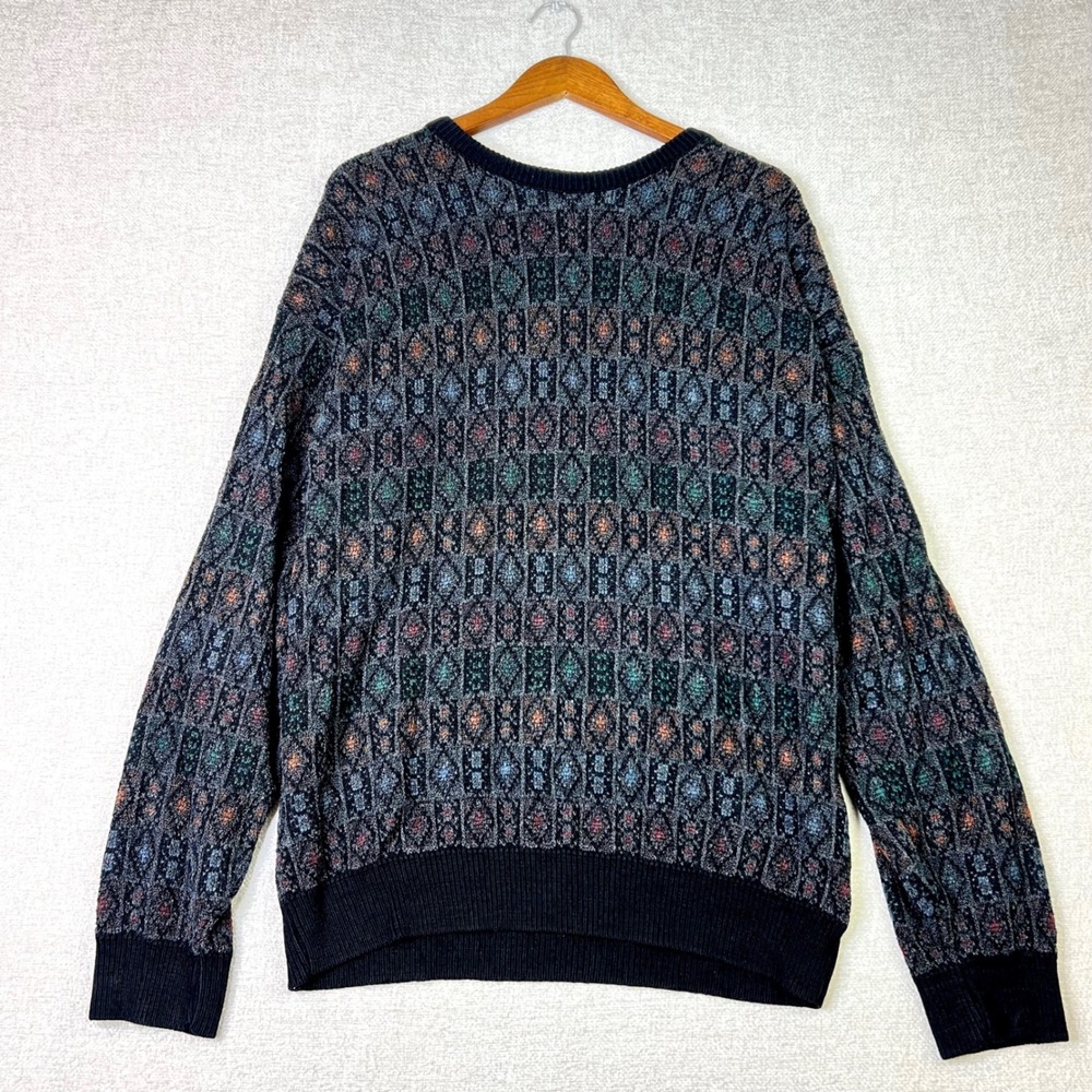 Vintage 90s Jantzen Mens Knit Crewneck Sweater Large Black Dark Academia